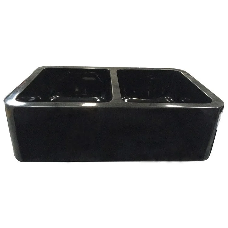 Kitchen Sink 33L x 20W Inch Double Bowl Atlanta Farmer Sink Polished Black Granite Rectangle