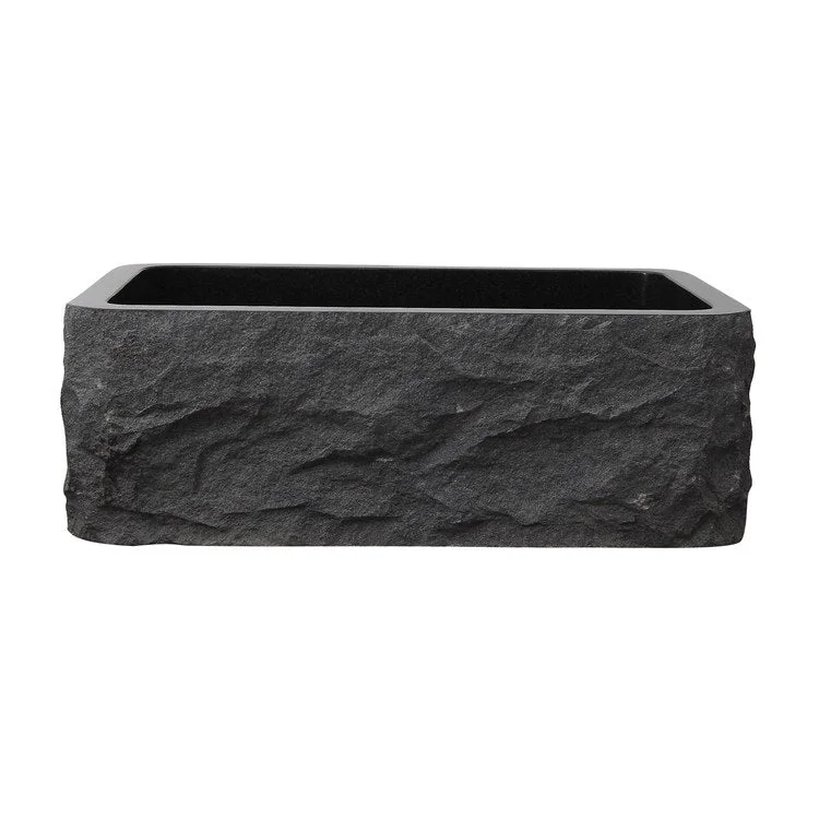 Kitchen Sink 30L x 20W Inch Single Bowl Birgitta Chiseled Front Farmer Polished Black Granite Rectangle