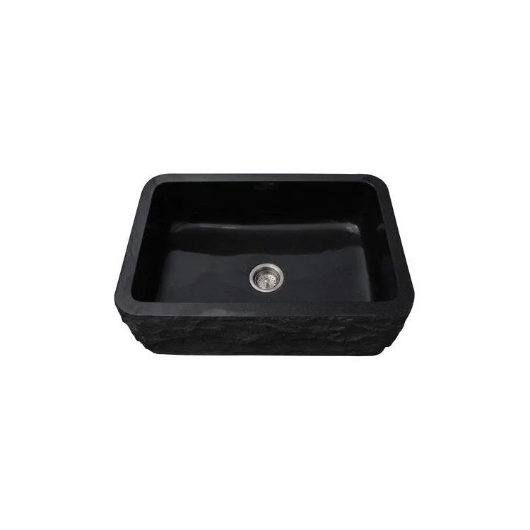 Kitchen Sink 36L x 20W Inch Single Bowl Birgitta Chiseled Front Farmer Polished Black Granite Rectangle