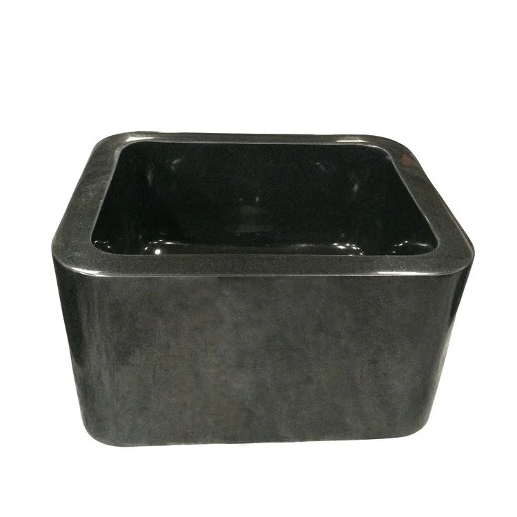 Kitchen Sink 18L x 15W Inch Single Bowl Abrams Farmer Polished Black Granite Round Edge Rectangle