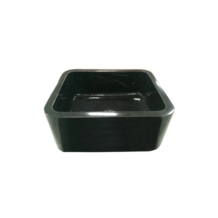 Kitchen Sink 24L x 20W Inch Single Bowl Acantha Farmer Polished Black Granite Round Edge Rectangle