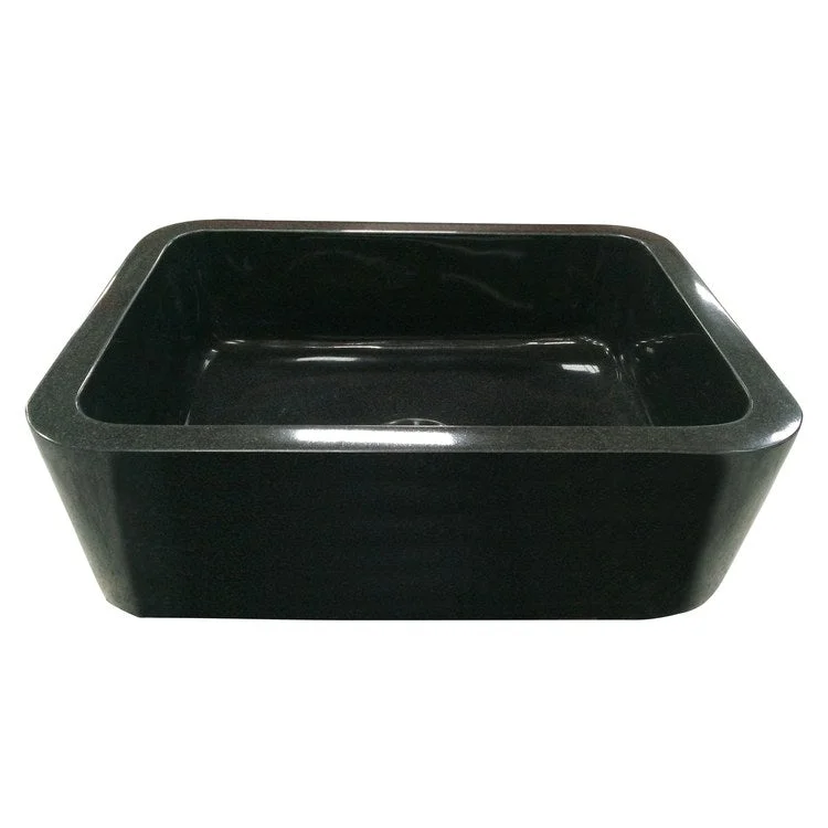 Kitchen Sink 33L x 20W Inch Single Bowl Acantha Farmer Polished Black Granite Round Edge Rectangle