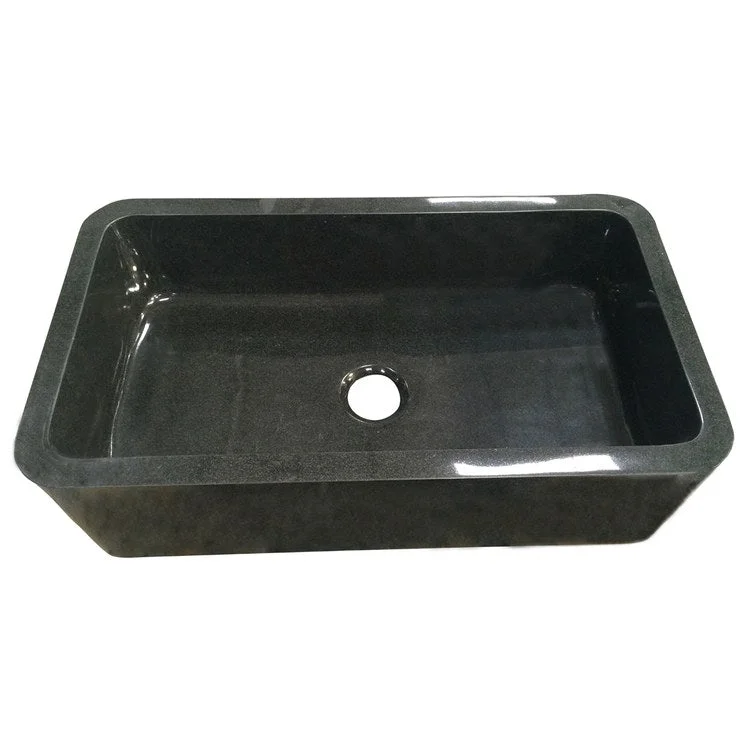 Kitchen Sink 36L x 20W Inch Single Bowl Acantha Farmer Polished Black Granite Round Edge Rectangle