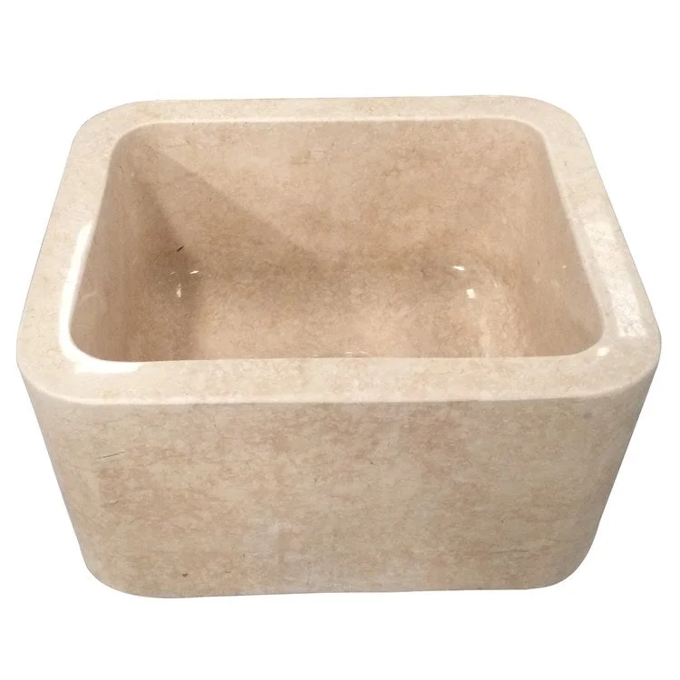 Kitchen Sink 18L x 15W Inch Single Bowl Cather Farmer Polished Galala Marble Round Edge Rectangle