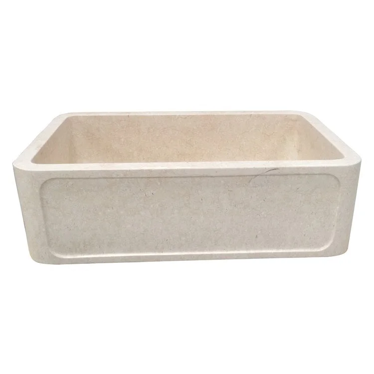 Kitchen Sink 33L x 20W Inch Single Bowl Chardonnay Farmer Polished Galala Marble Round Edge Rectangle