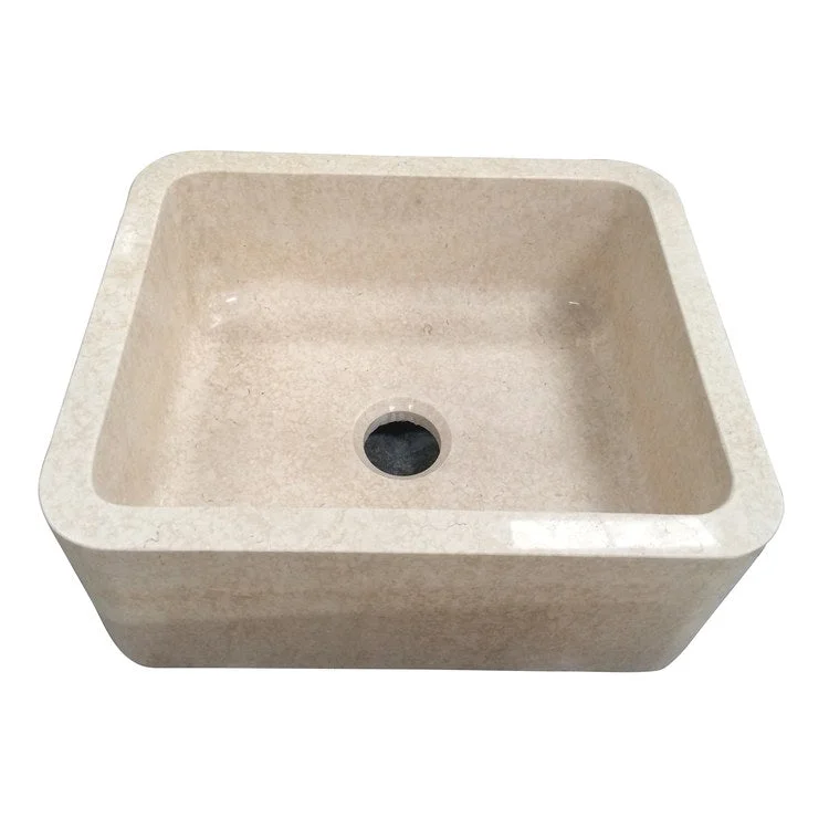 Kitchen Sink 24L x 20W Inch Single Bowl Chandra Farmer Polished Galala Marble Round Edge Rectangle