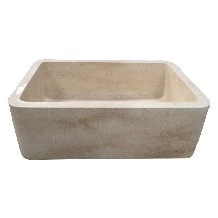 Kitchen Sink 30L x 20W Inch Single Bowl Chandra Farmer Polished Galala Marble Round Edge Rectangle