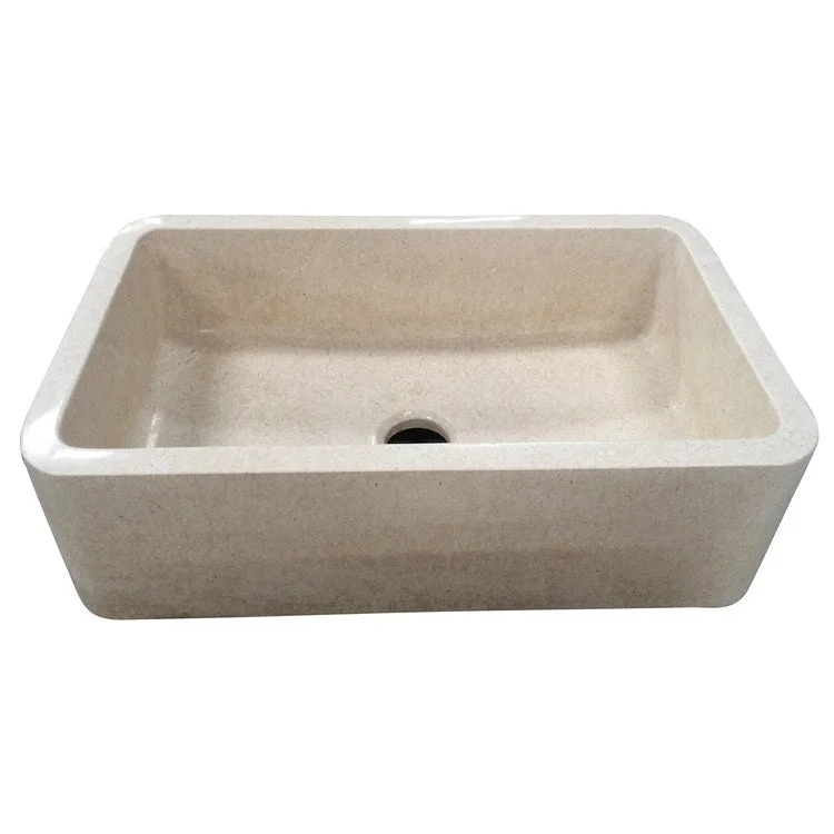 Kitchen Sink 33L x 20W Inch Single Bowl Chandra Farmer Polished Galala Marble Round Edge Rectangle