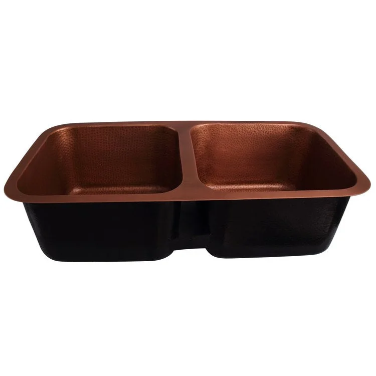 Kitchen Sink 35-1/8l x 18W Inch Double Bowl Severen Antique Copper Undermount Rectangle