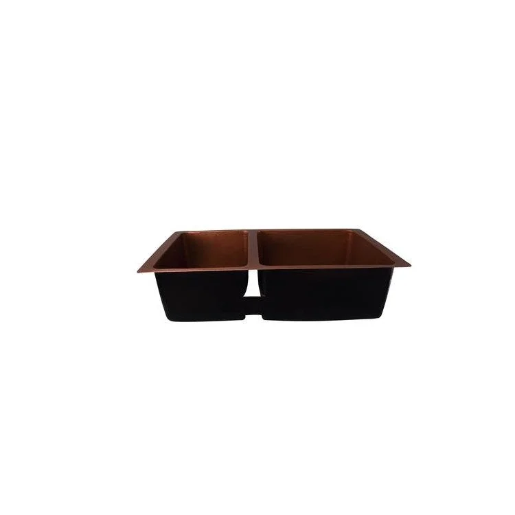 Kitchen Sink 36-1/4L x 21-3/8W Inch Double Bowl Sonora Antique Copper Undermount Rectangle