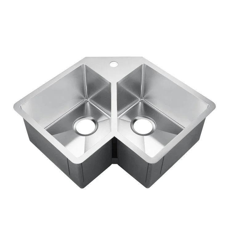 Kitchen Sink 32-3/4L x 22-3/4W Inch Double Bowl Montague Corner 1 Hole Stainless Steel Undermount Corner Design