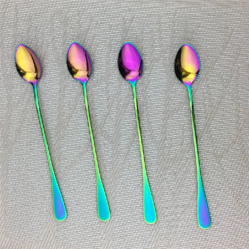 Cutlery Set Colorful Rainbow Dinnerware Long Handle Tableware Set