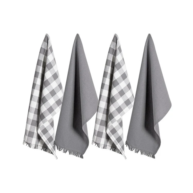 DII Assorted Gray Heavyweight Fringed Dish Towels Set of 4