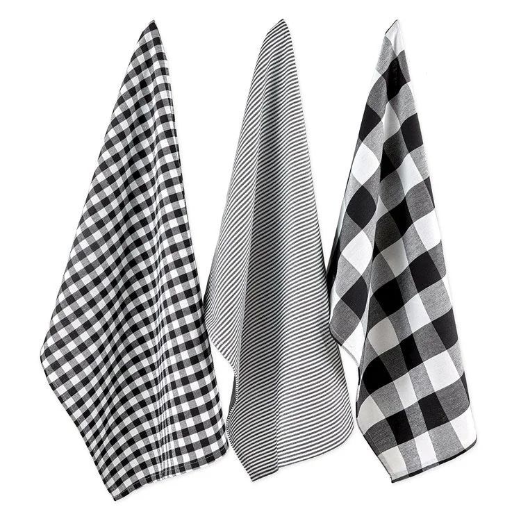 DII Black/White Dish Towels Set of 3