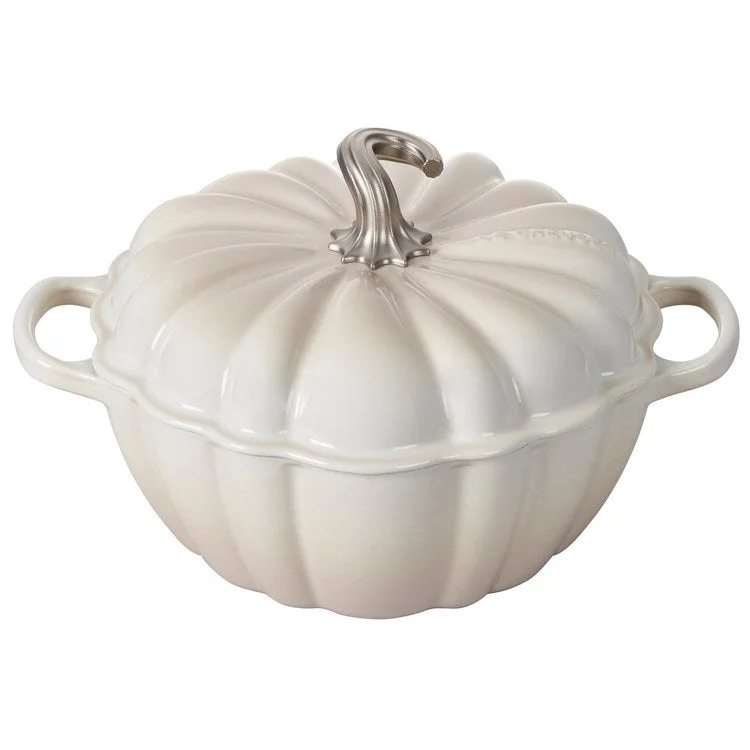 4-Quart Pumpkin Cast Iron Cocotte with Stainless Steel Figural Knob - Meringue