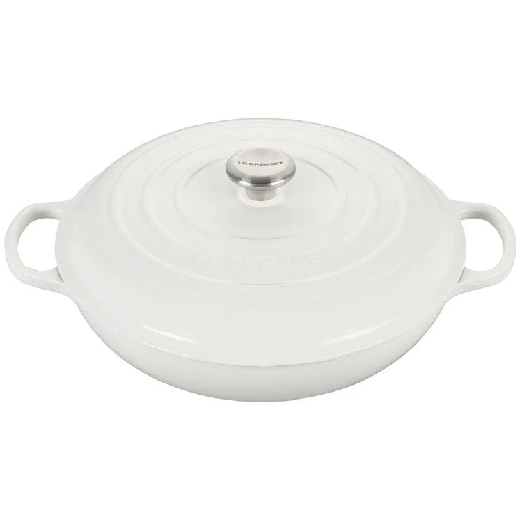 Signature 5-Quart Cast Iron Braiser with Stainless Steel Knob - White