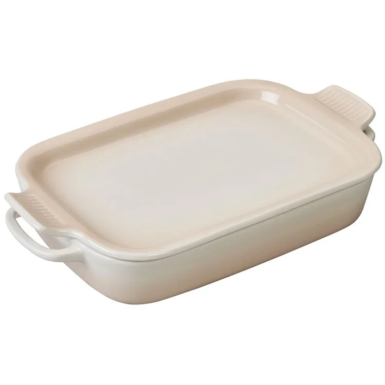 2.75-Quart Stoneware Rectangular Dish with Platter Lid - Meringue