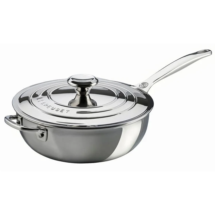 3.5-Quart Stainless Steel Saucier Pan with Lid & Helper Handle