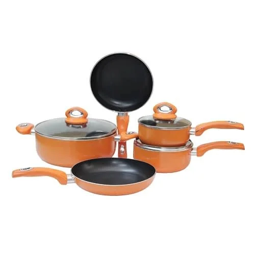 Linsan 8 Piece Aluminum Non-stick Premium Cookware Set - Orange