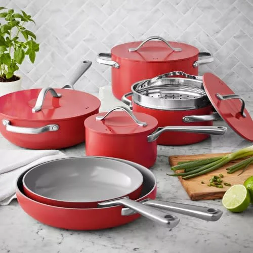 Member's Mark Modern Ceramic Cookware Set - 11-piece - Red