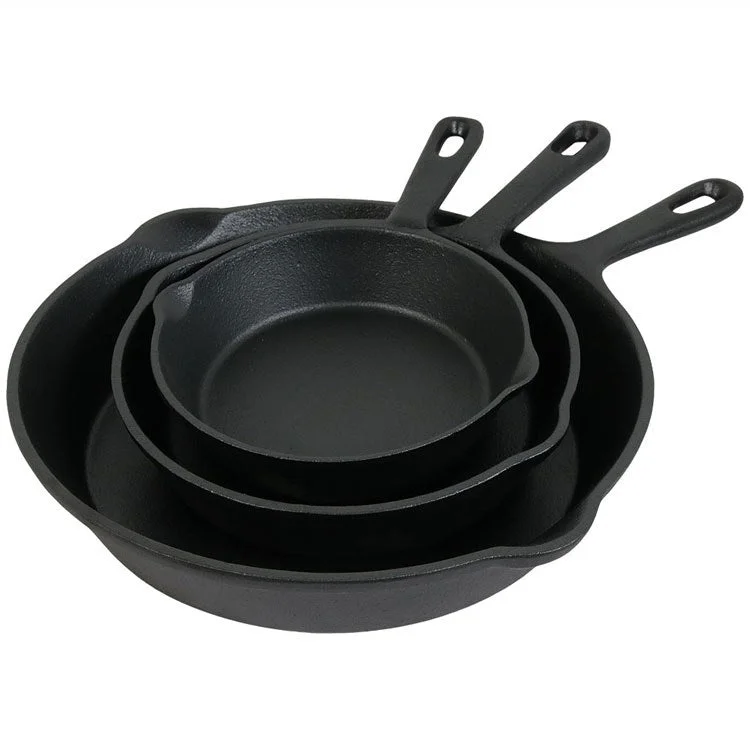 Heavy-Duty Pre-Seasoned Cast Iron Frying Pans Set of 3