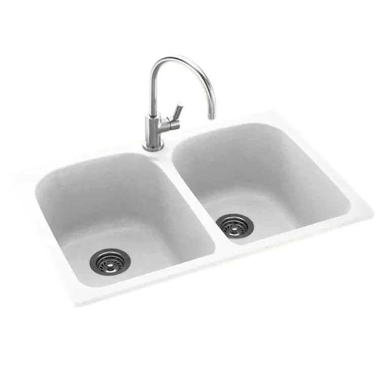 Sink Bowl Super 2 Bowl Dual Mount 33 x 22 Inch Tahiti White