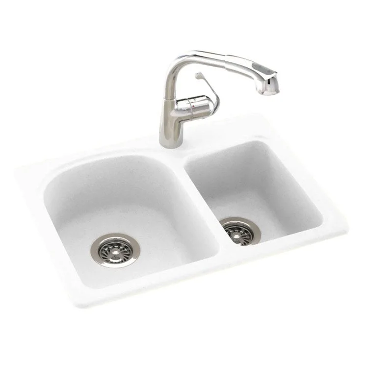 Kitchen Sink 25 x 18 x 7 Inch Double Bowl Space Saver 1 Hole White