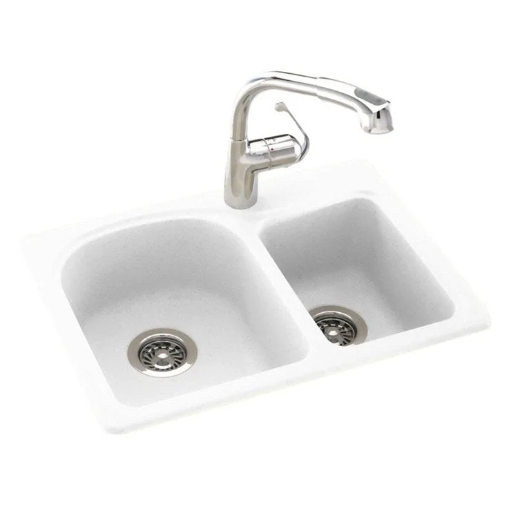 Kitchen Sink 25 x 18 x 7 Inch Double Bowl Space Saver 1 Hole Bermuda Sand