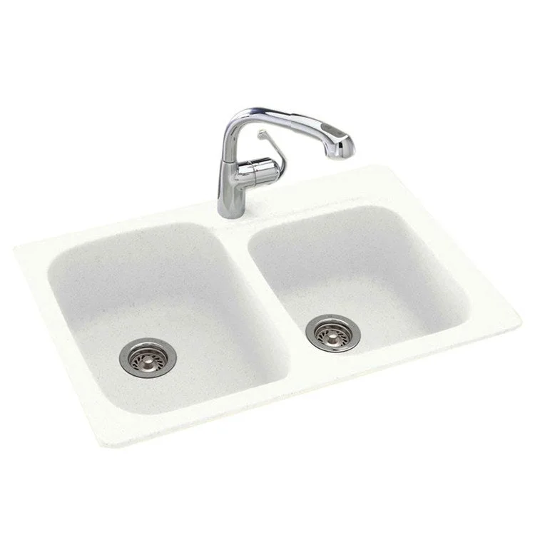 Kitchen Sink Swanstone 33 x 22 Inch 2 Bowl 1 Hole Tahiti White Dual Mount Rectangle with Round Corners