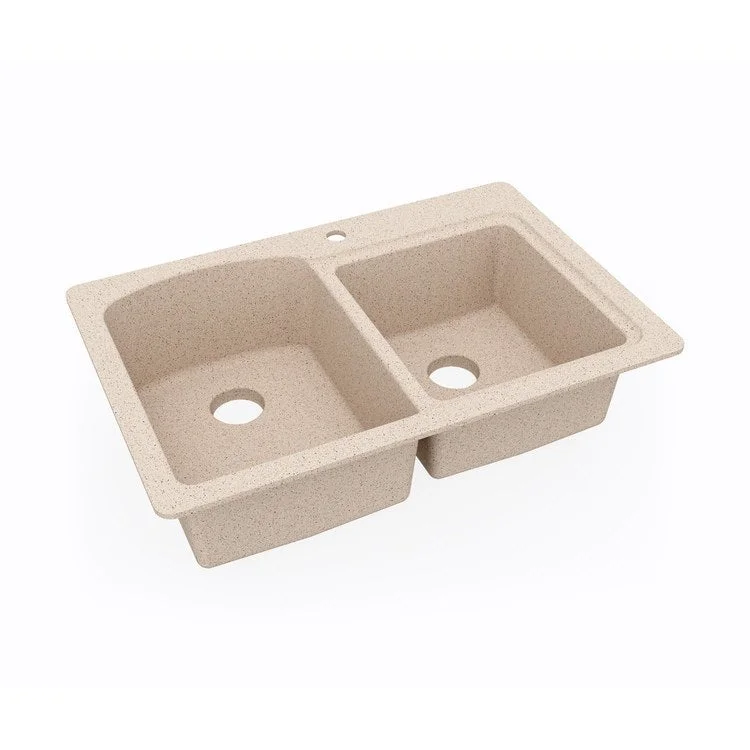 Kitchen Sink Swanstone 33 x 22 Inch 2 Bowl 1 Hole Bermuda Sand Dual Mount Rectangle with Round Corners