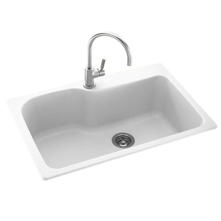 Kitchen Sink 33 x 22 Inch 1 Bowl Large 1 Hole Arctic Granite Dual Mount Rectangle with Round Corners