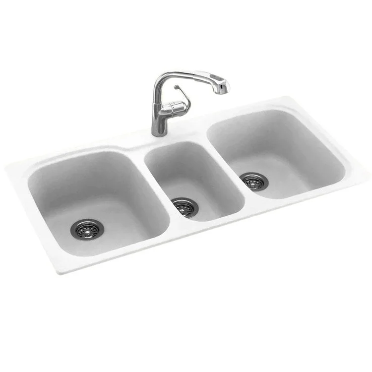 Kitchen Sink 44 x 22 x 9 Inch Triple Bowl 1 Hole White