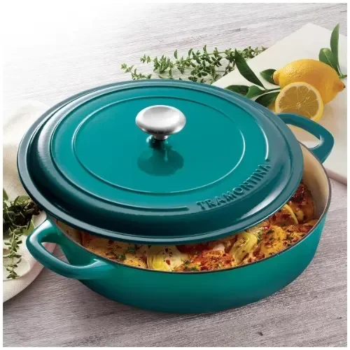 Tramontina Covered Enameled Cast Iron Braiser - 3.8L - Teal